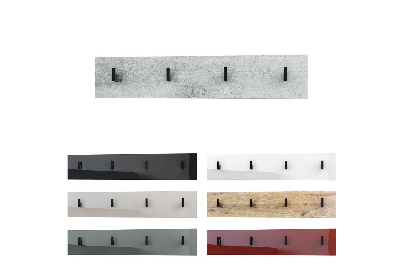 Vladon Garderobenpaneel Linea (Wandgarderobe, mit 4 Kleiderhaken), Sandgrau Hochglanz (72 x 14,5 x 3,5 cm) Bild 4