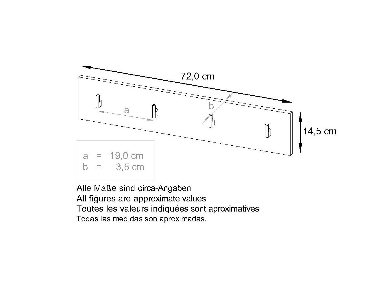 Vladon Garderobenpaneel Linea (Wandgarderobe, mit 4 Kleiderhaken), Sandgrau Hochglanz (72 x 14,5 x 3,5 cm) Bild 5