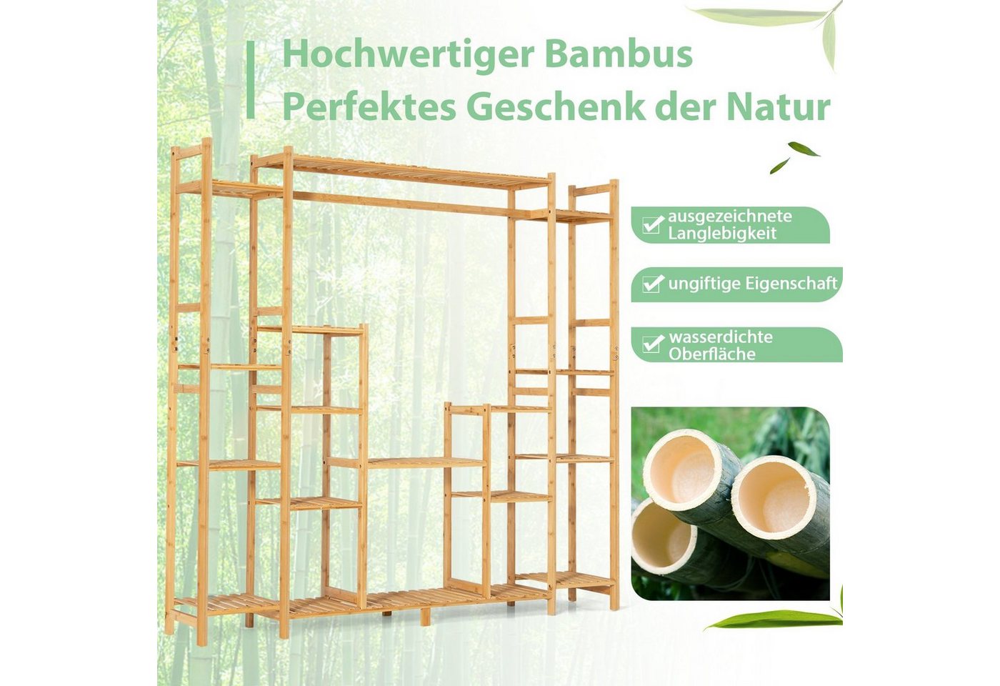 COSTWAY Pflanzentreppe, mit 9 Ebenen & Hängegestell, aus Bambus 167x30x166cm Bild 5