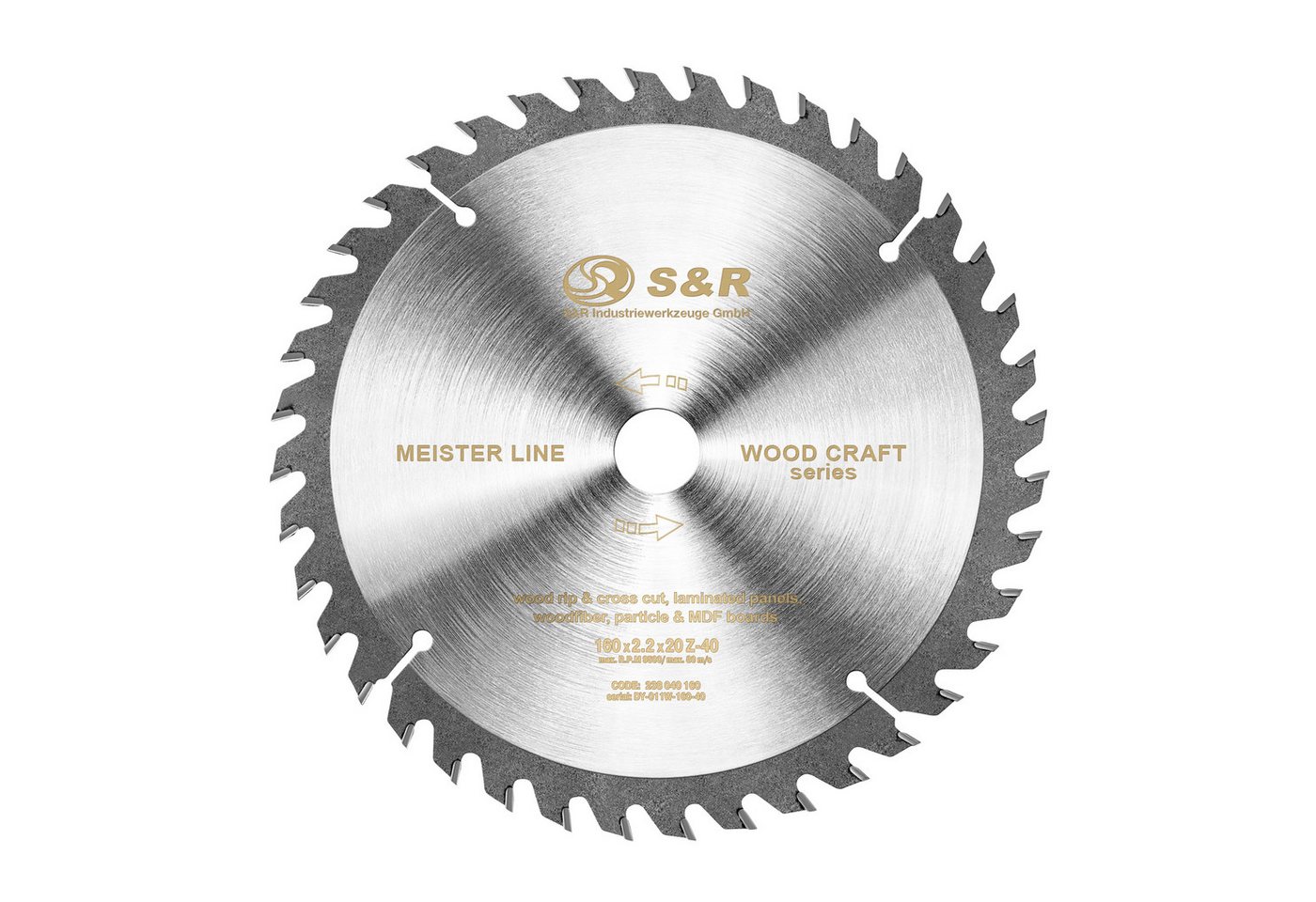 S&R Kreissägeblatt 160mm x 20mm x 2,2mm 40T, Reduzierring 16mm (Einzelsägeblatt, + Reduzierring 16 mm), "Wood Craft" Sägeblatt Holz in Profiqualität Bild 2