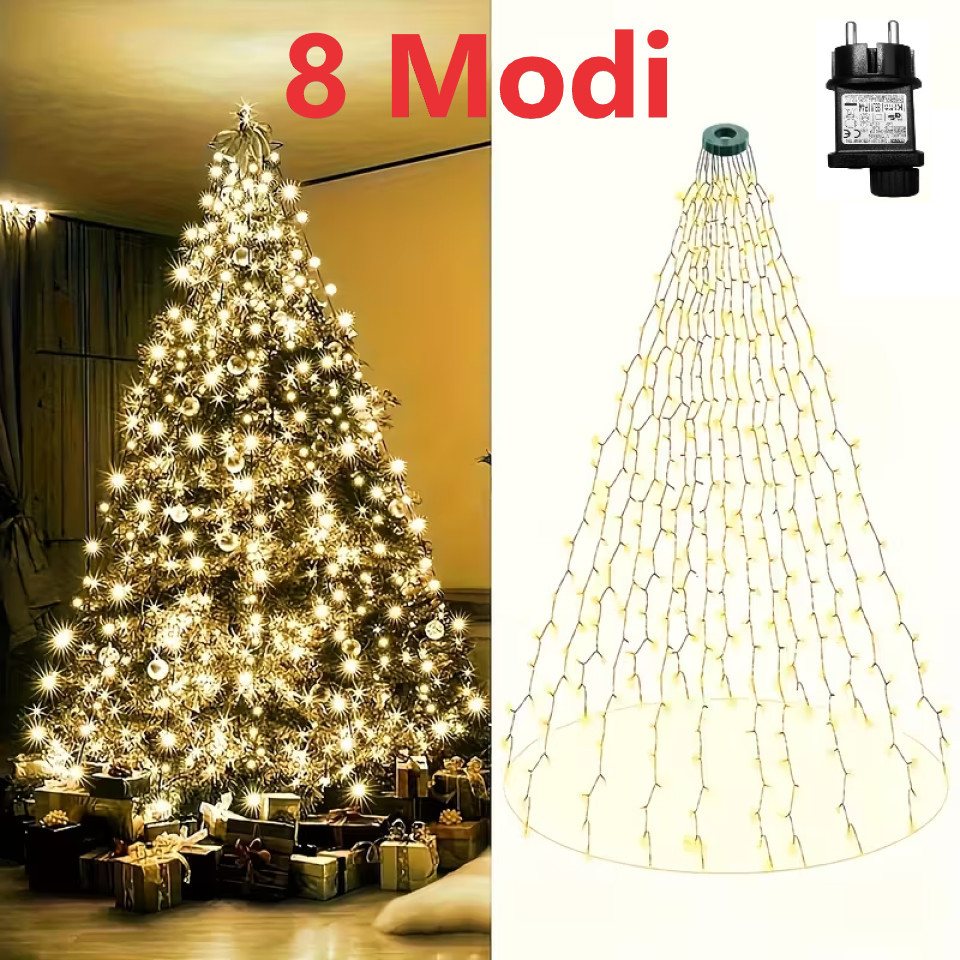 Montegoni LED-Lichterkette 2m 280 LEDs Christbaumbeleuchtung mit Ring, 8 Stränge, 8 Modi, weihnachtsbaumbeleuchtung IP65 Wetterfest, Memory und Timer Funktion