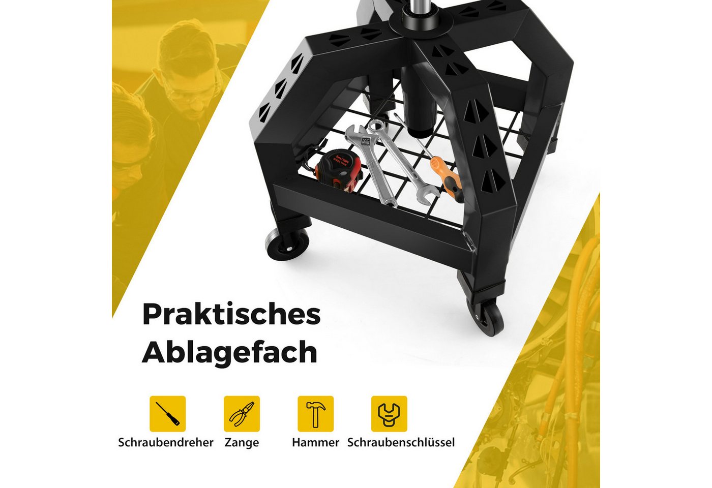 COSTWAY Montagehocker, höhenverstellbar, bis 150 kg, mit Werkzeugablage