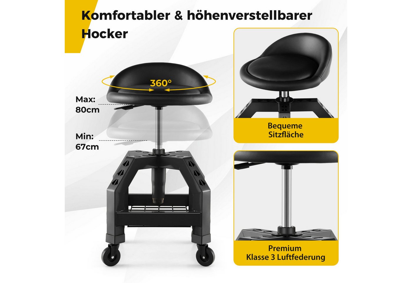 COSTWAY Montagehocker, höhenverstellbar, bis 150 kg, mit Werkzeugablage Bild 3