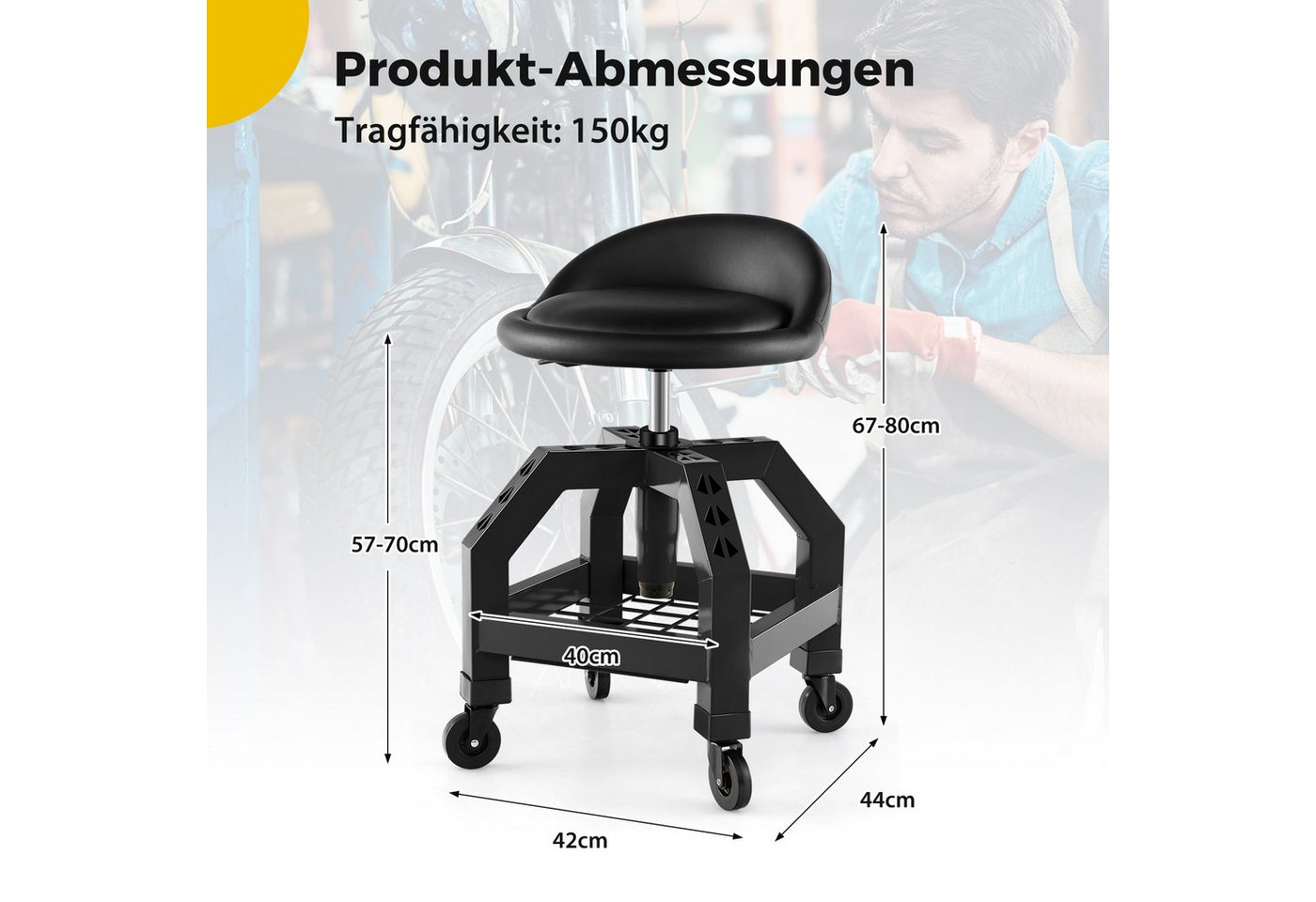 COSTWAY Montagehocker, höhenverstellbar, bis 150 kg, mit Werkzeugablage Bild 4