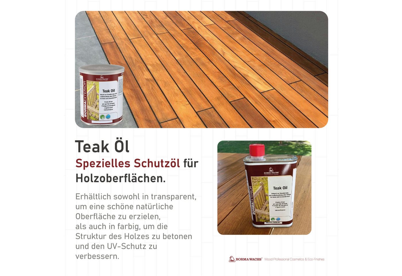 BORMA Holzöl Teaköl 500ml, Pflegeleicht – einfache Anwendung und spätere Auffrischung Bild 3