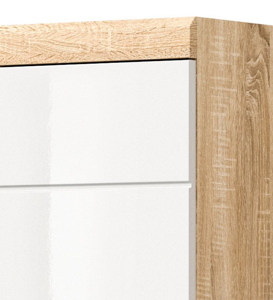 Inn.Furn Badmöbel-Set Mambo, (Badezimmer 3-teilig in Weiß Hochglanz und Eiche, 112 x 191 cm), 15 Fächer und 3 Vollauszug-Schubkästen Bild 5