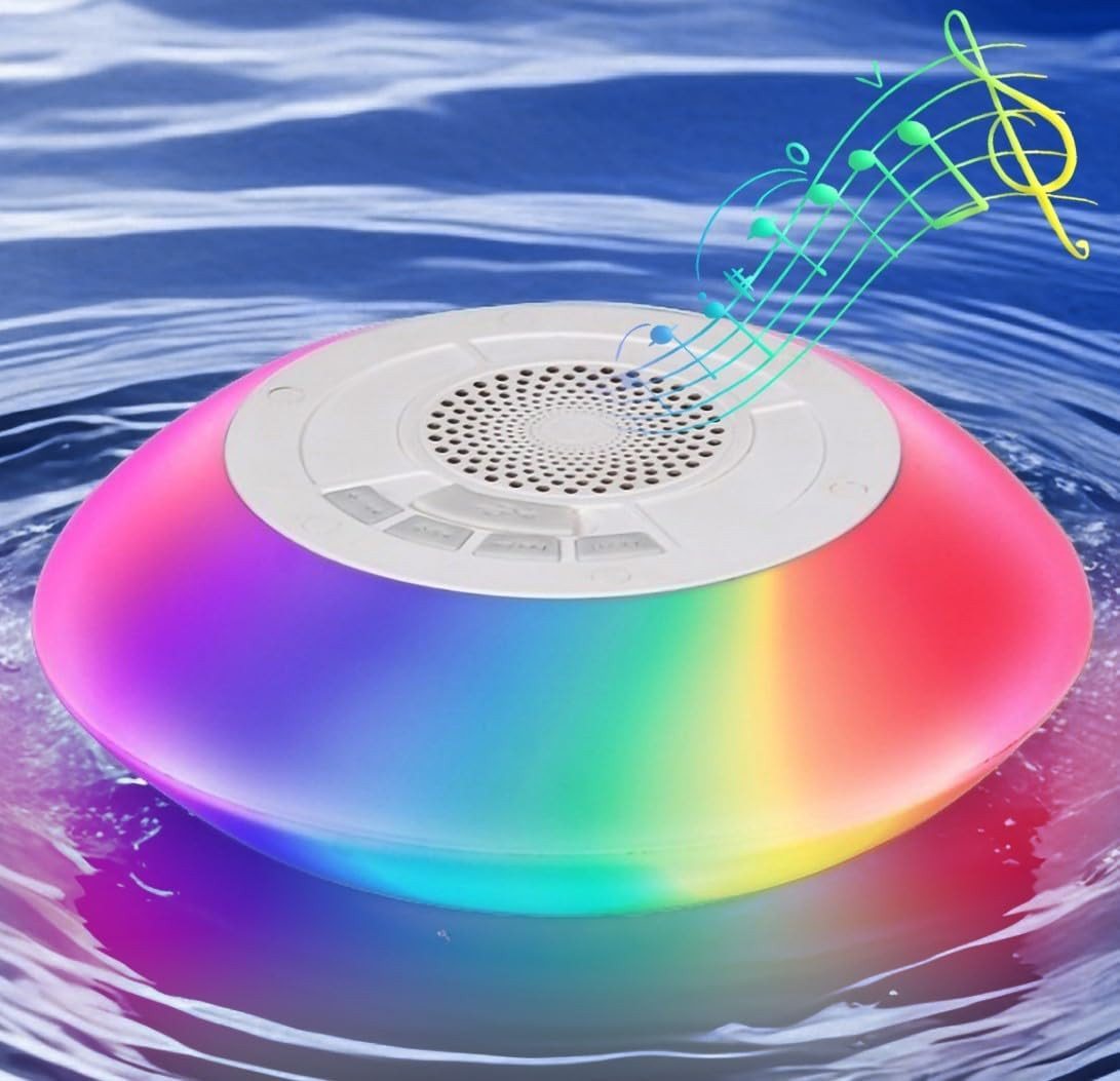 TWUFY Pool-Lampe Pool Lautsprecher mit Lichtern BT Tragbar IPX7 Wasserdicht, RGB, schwimmend mit 8 Modi, integriertes Mikrofon,Freisprecheinrichtung