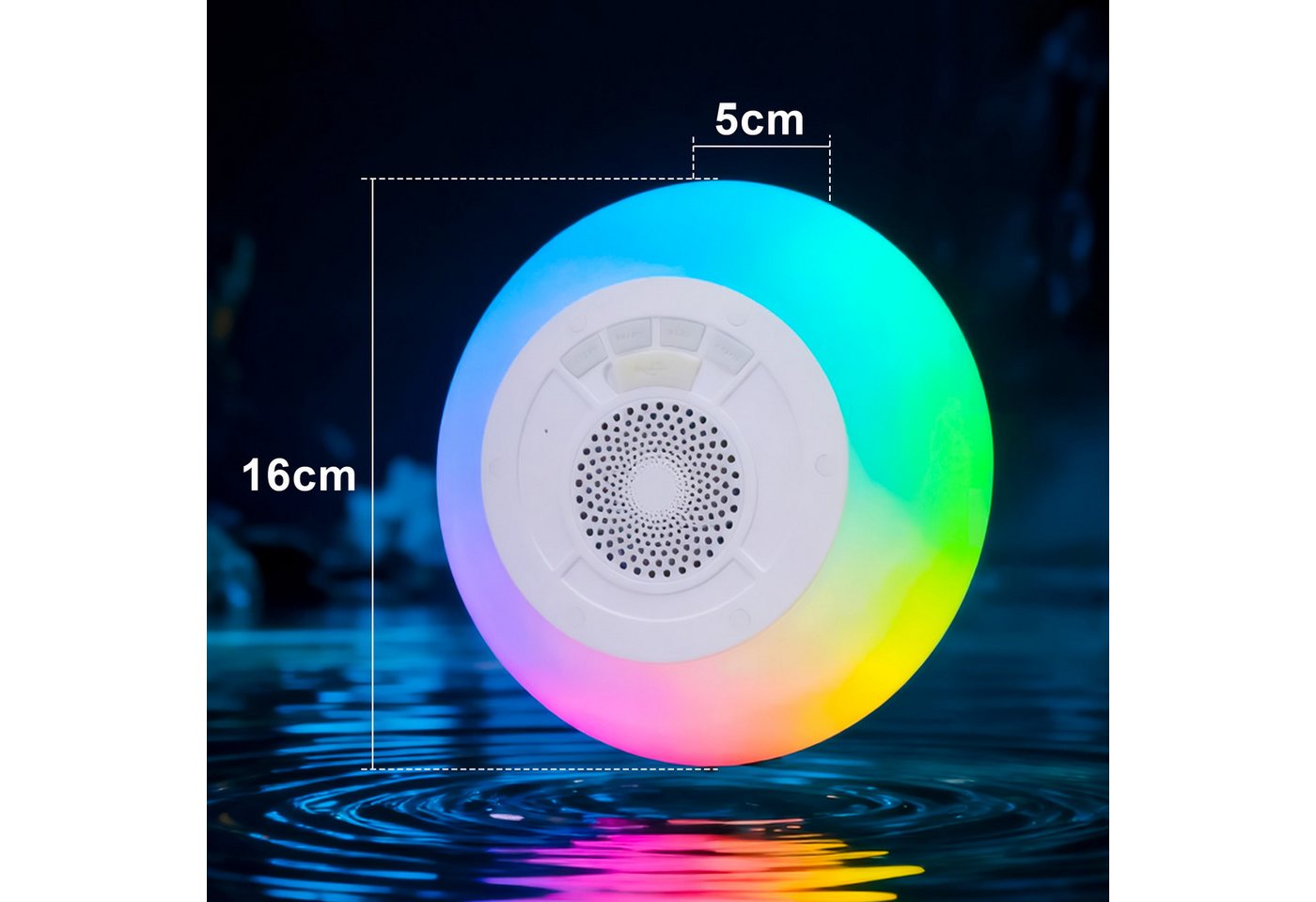 TWUFY Pool-Lampe Pool Lautsprecher mit Lichtern BT Tragbar IPX7 Wasserdicht, RGB, schwimmend mit 8 Modi, integriertes Mikrofon,Freisprecheinrichtung Bild 2