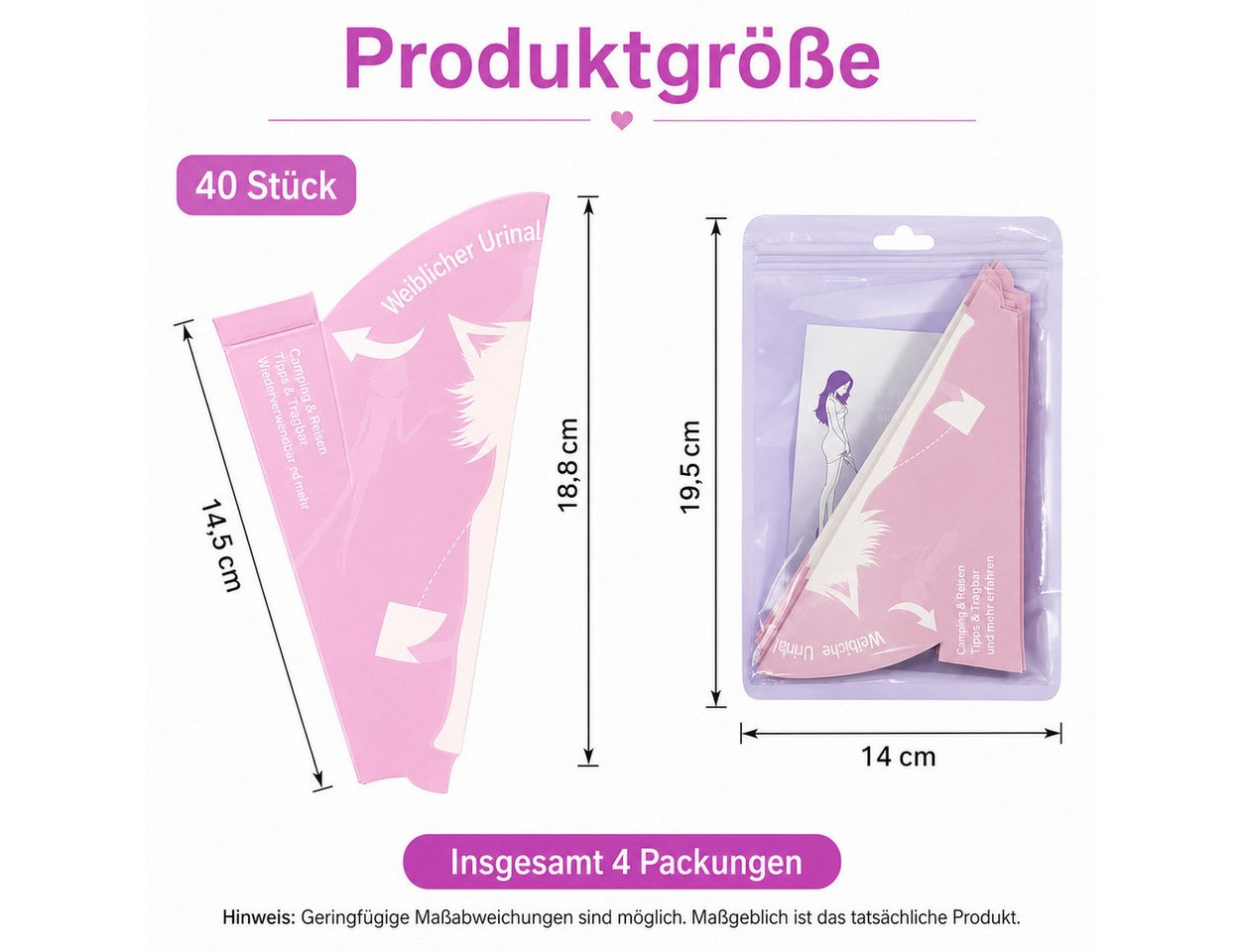 COOL-i ® Urinal 40 Einweg Urinierhilfen für Frauen, Stehurinierhilfe, hygienisch, auslaufsicher, einzeln verpackt, Reise & Outdoor Bild 4