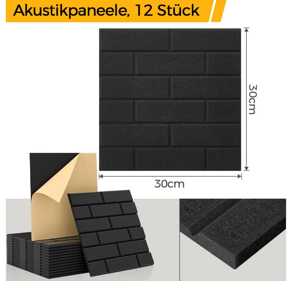 GLIESE POWER Akustikplatte Akustikplatten selbstklebend, 12 Stück – hohe Dichte, ideal für Wände Bild 3