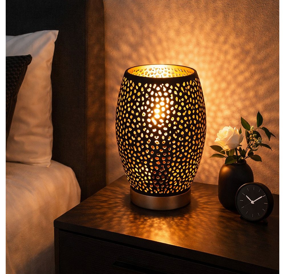 GLOBO LIGHTING Tischleuchte, Leuchtmittel nicht inklusive, Design Tisch Lampe Wohn Arbeits Zimmer Dekor Stanzungen Leuchte gold Bild 4
