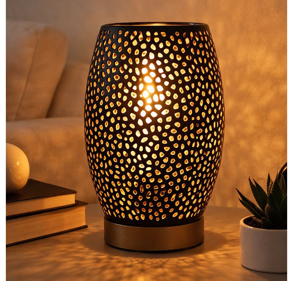 GLOBO LIGHTING Tischleuchte, Leuchtmittel nicht inklusive, Design Tisch Lampe Wohn Arbeits Zimmer Dekor Stanzungen Leuchte gold Bild 5