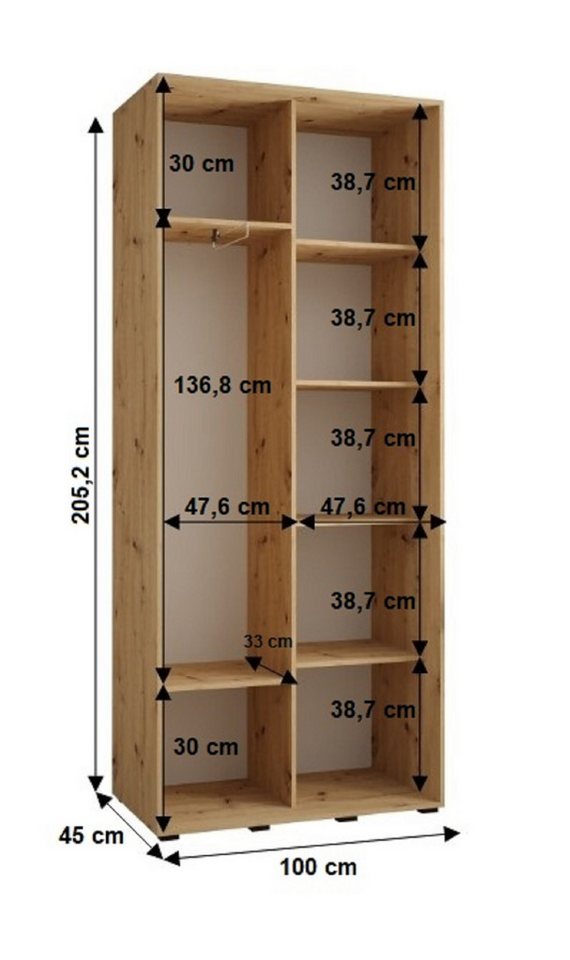 ABIKS MÖBEL Schwebetürenschrank SAPPORO 1 Schlafzimmerschrank mit Schiebetüren, Kleiderstange, Regalen