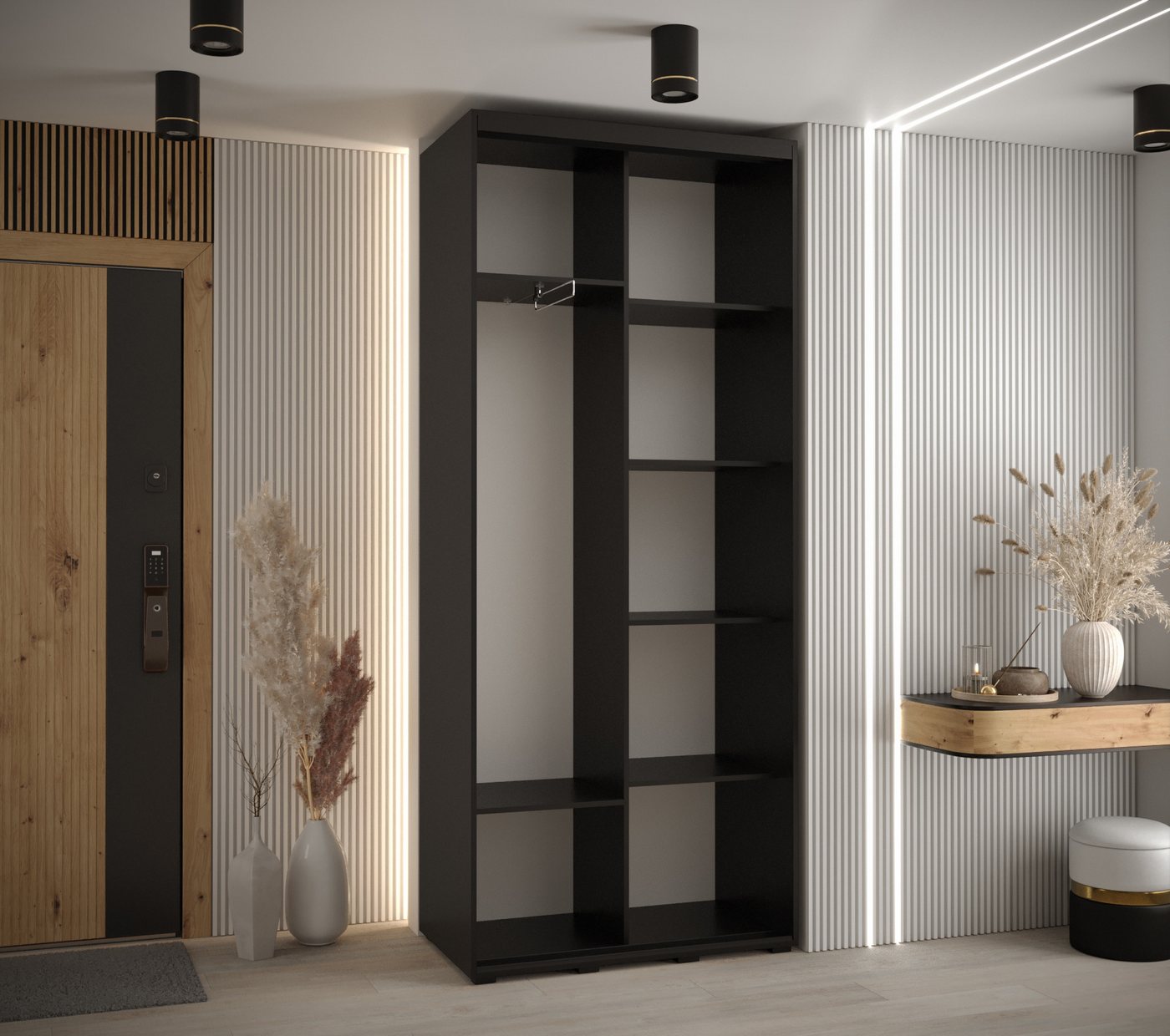 ABIKS MÖBEL Schwebetürenschrank SAPPORO 1 Schlafzimmerschrank mit Schiebetüren, Kleiderstange, Regalen Bild 2