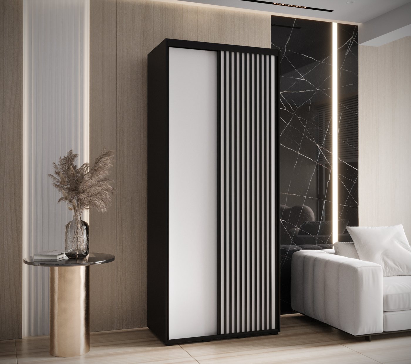 ABIKS MÖBEL Schwebetürenschrank SAPPORO 1 Schlafzimmerschrank mit Schiebetüren, Kleiderstange, Regalen Bild 4
