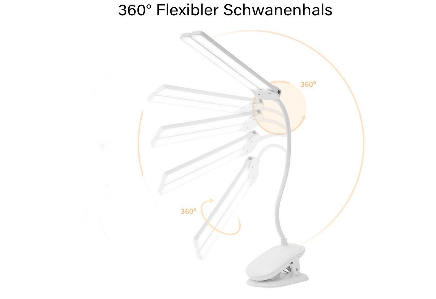 ibettertec LED Leselampe Leselampe Bett, LED Klemmlampe Bett mit Touch Dimmbar, 360° Flexibel Leselampe USB Wiederaufladbare, Klemmleuchte Bettlampe für Studieren Arbeiten Bild 5