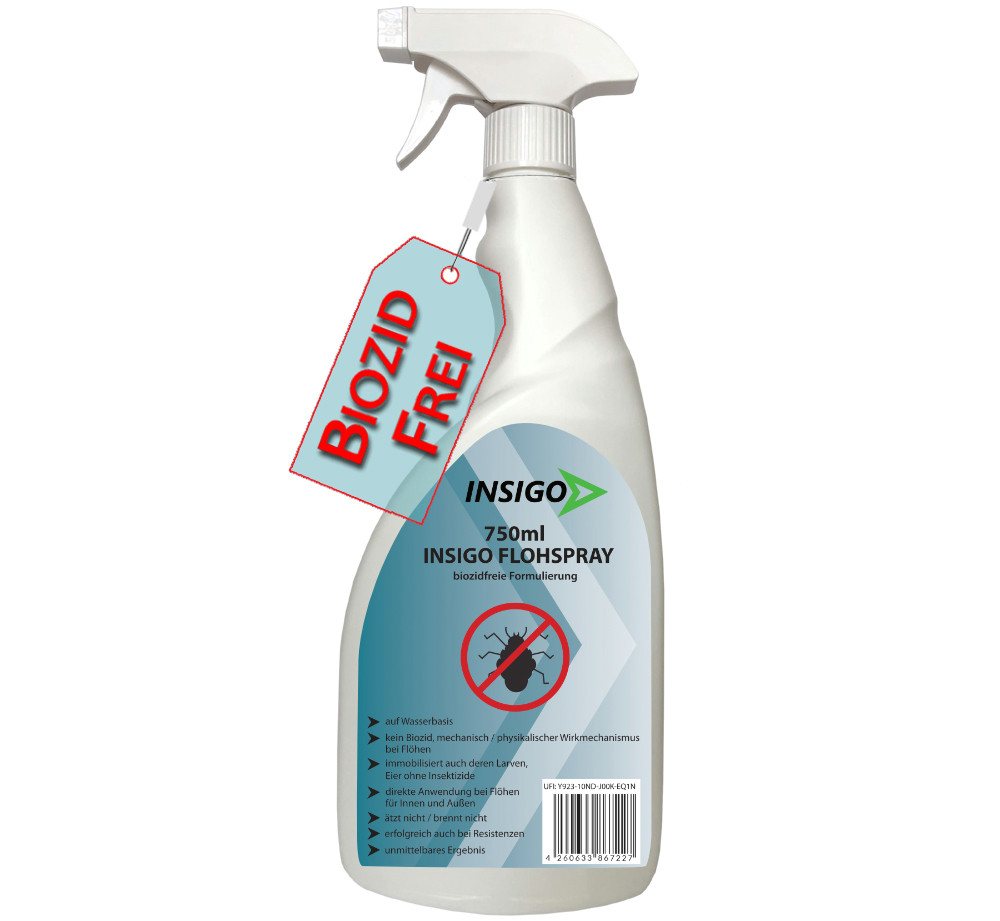 INSIGO Insektenspray Anti Floh-Spray Floh-Mittel Ungezieferspray, 0.75 l, biozidfreie Formel, auf Wasserbasis, geruchsarm, brennt / ätzt nicht Bild 2