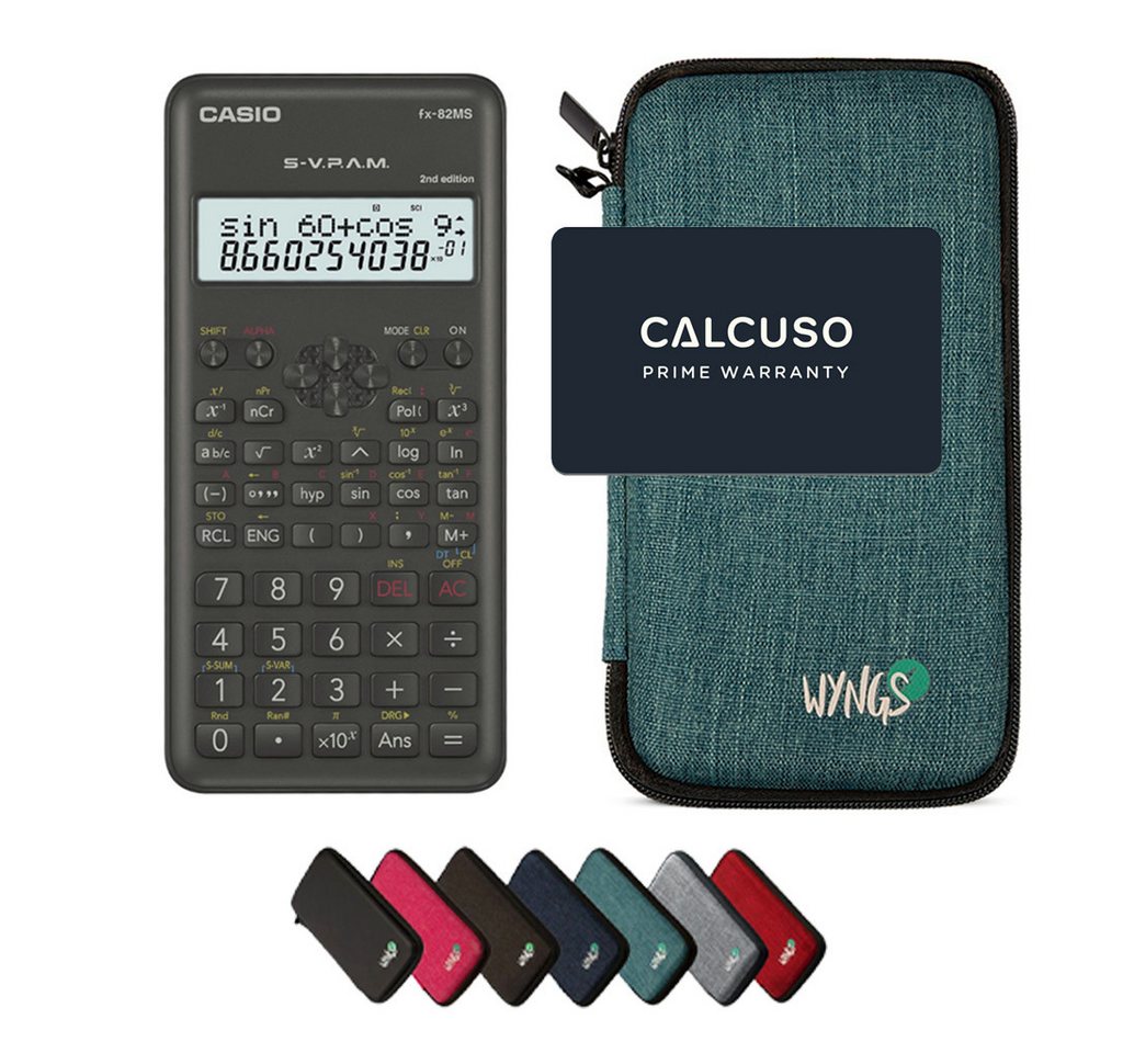 CASIO Taschenrechner fx-82MS 2nd edition inkl. WYNGS Schutztasche Türkis