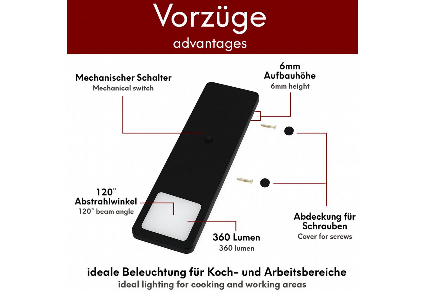 kalb LED Unterbauleuchte LED Unterbauleuchte Solid2, SET schwarz, mech. Schalter, 3W, 3er Set warmweiß, warmweiß/neutralweiß Bild 3