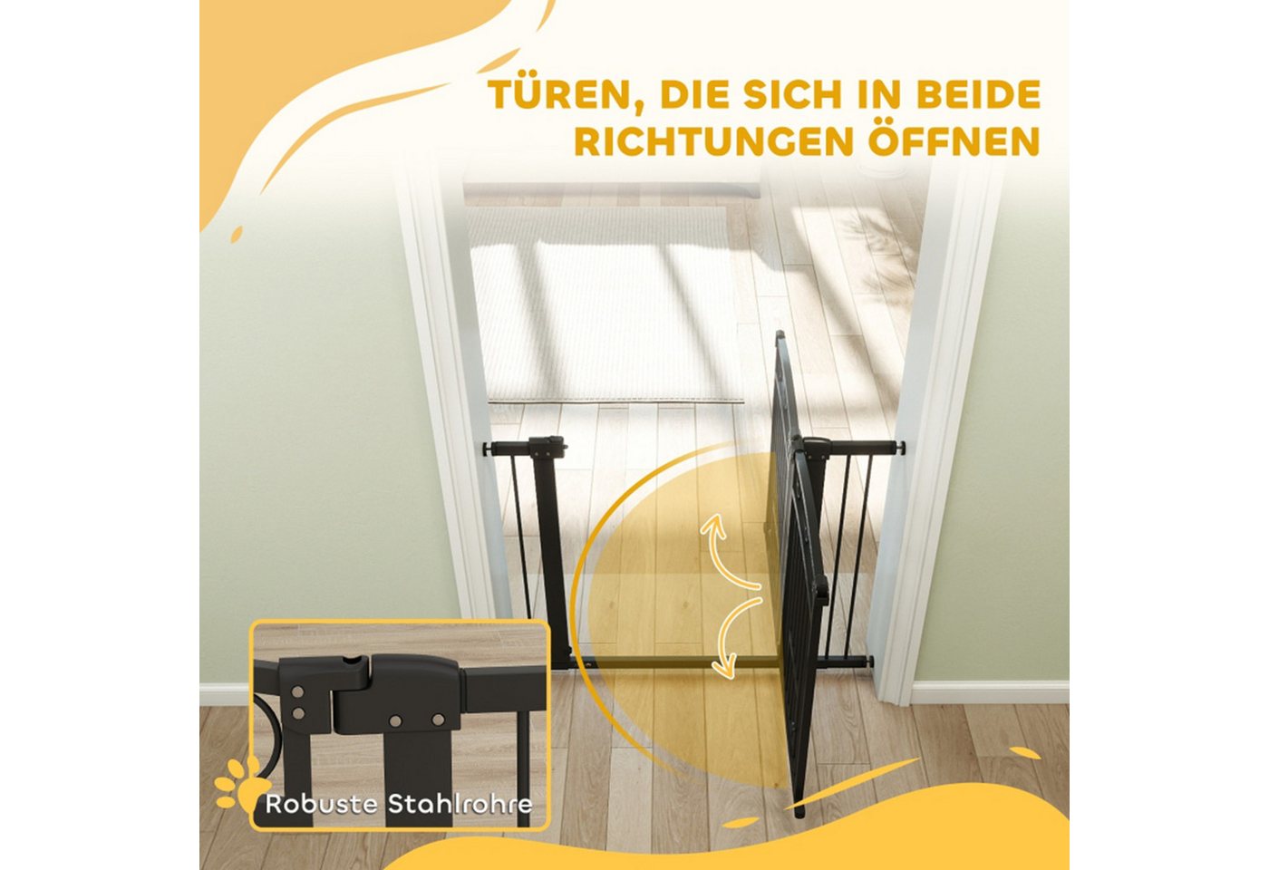 MC Star Türschutzgitter Haustiertor, 77 cm Treppengatter, verstellbare Breite 76-104 cm (mit Katzentür, für Treppen und Türöffnungen, Schwarz)