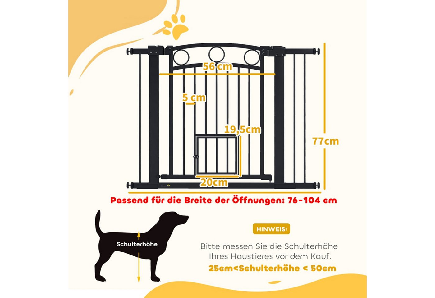 MC Star Türschutzgitter Haustiertor, 77 cm Treppengatter, verstellbare Breite 76-104 cm (mit Katzentür, für Treppen und Türöffnungen, Schwarz) Bild 2