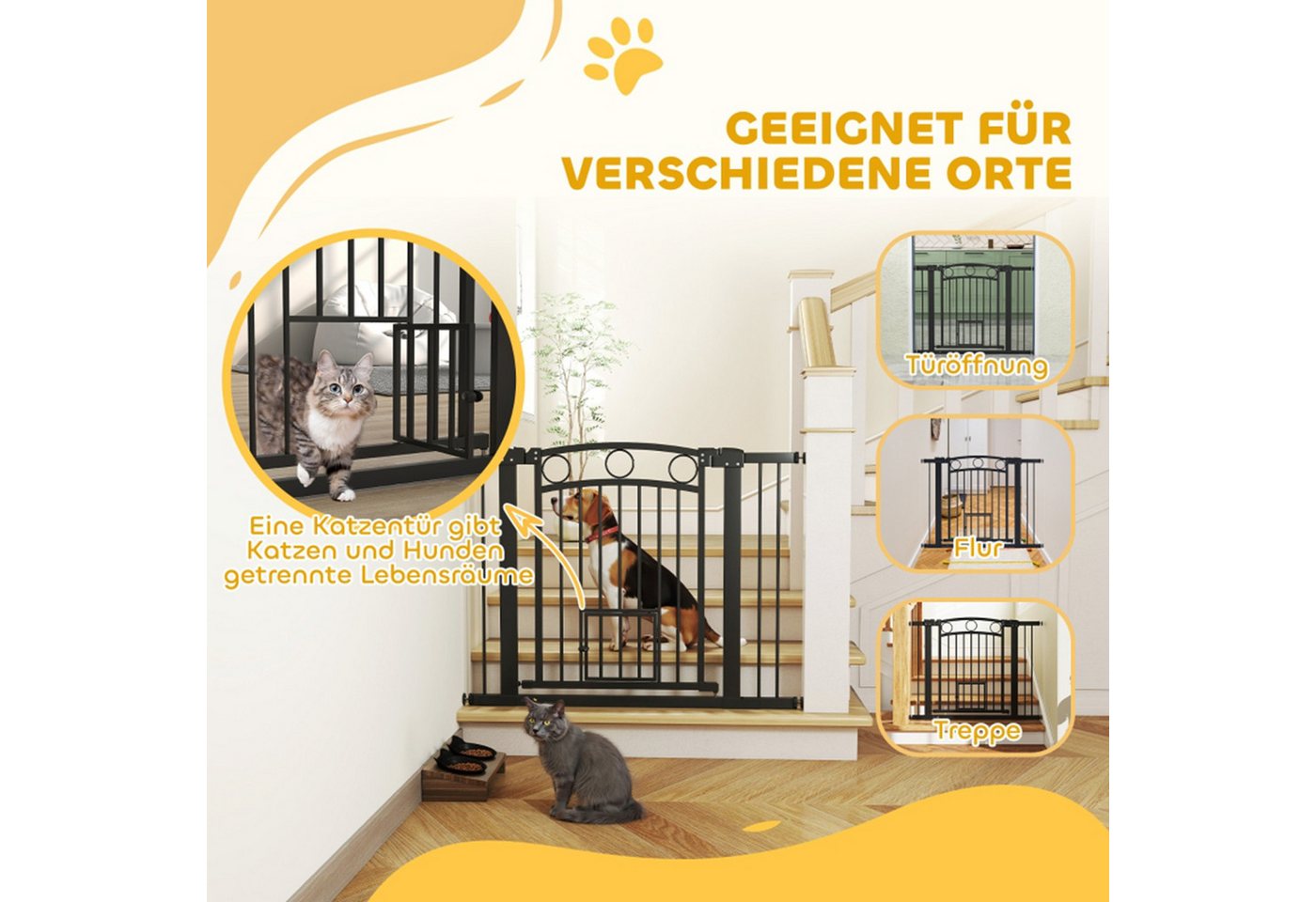 MC Star Türschutzgitter Haustiertor, 77 cm Treppengatter, verstellbare Breite 76-104 cm (mit Katzentür, für Treppen und Türöffnungen, Schwarz) Bild 4