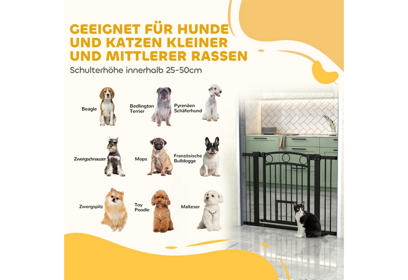 MC Star Türschutzgitter Haustiertor, 77 cm Treppengatter, verstellbare Breite 76-104 cm (mit Katzentür, für Treppen und Türöffnungen, Schwarz) Bild 5