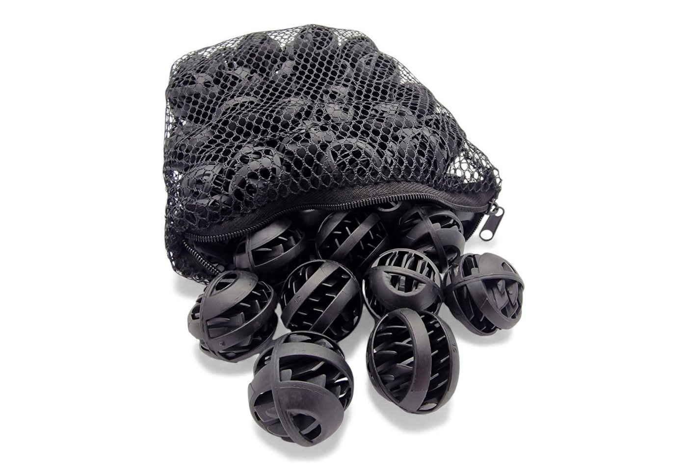 AQUA NOVA Filtereinsatz Bio-Filterbälle für Aquarium Teich Filtermedium 60 Stk. inkl. Netzsack (Set, inkl. Filternetz mit Reißverschluss), 60stk. Bio-Filterbälle im Filternetz mit Reißverschluss