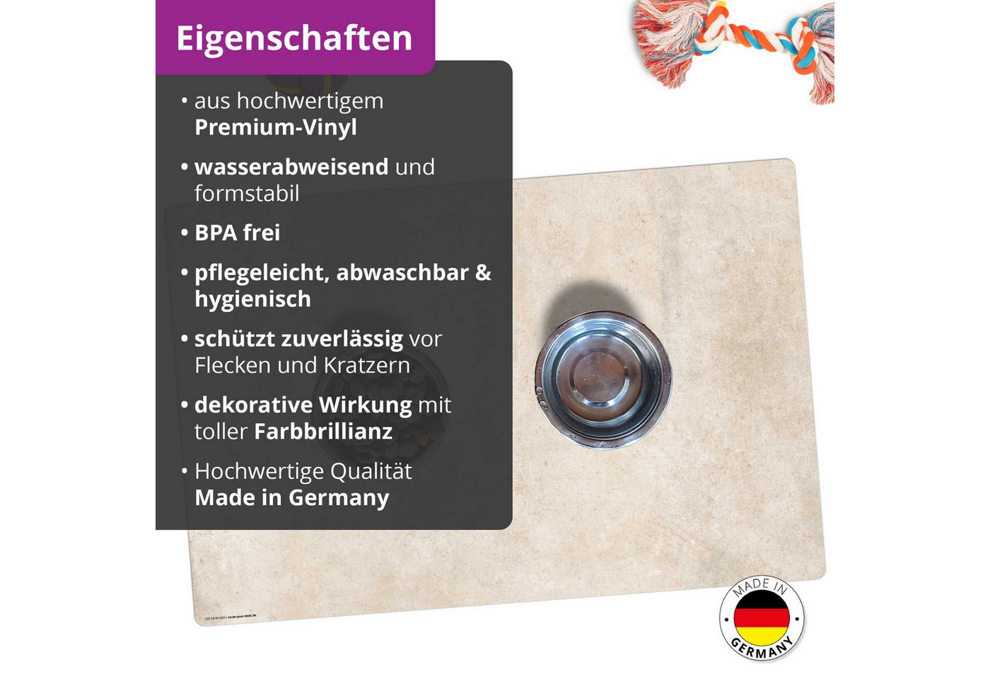 cover-your-desk.de Napfunterlage für Hunde & Katzen „heller Stein in beige“ - aus Premium-Vinyl, 1-St., rutschhemmend, abwaschbar, reißfest, Made in Germany Bild 4