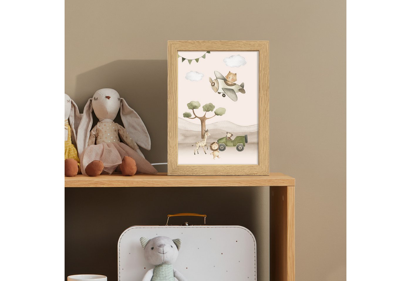 OnlyWow Nachttischlampe Lightbox Wildlife - Safari - Pastellfarben - Aquarell - Flugzeug - Mäd, Dimmbar, Farbwechsel, LED, Warmweiß, Kaltweiß, Neutralweiß Einstellbar, Kinderzimmer, Babyzimmer, Dimmbar, mit Kabel, Nachtlampe, LED Bild 5