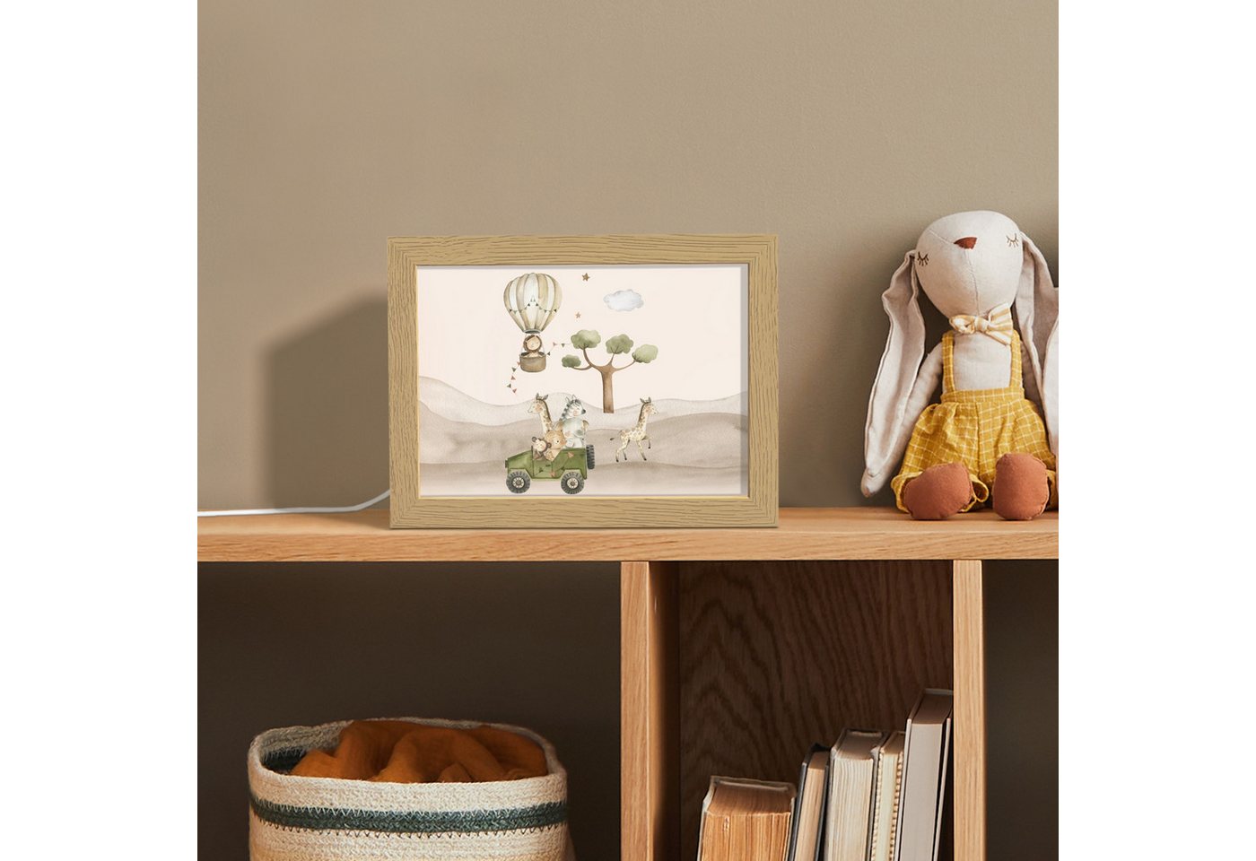OnlyWow Nachttischlampe Lightbox Wilde Tiere - Safari - Aquarell - Heißluftballon - Jungen, Dimmbar, Farbwechsel, LED, Warmweiß, Kaltweiß, Neutralweiß Einstellbar, Nachtlicht, Kinder- und Babyzimmer, Dimmbar, mit Kabel, Tischleuchte Bild 4