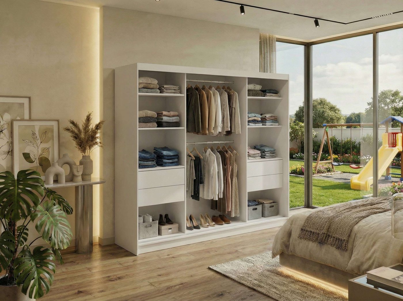 MKS MÖBEL Schiebetürenschrank DUBROWNIK 240 (Kleiderschrank mit/ohne Schubladen, Schiebetüren) Spiegelschrank 240 cm, Kleiderschrank mit Stauruam, Kleiderbügel Bild 4