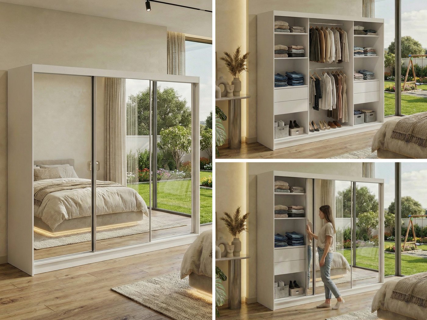 MKS MÖBEL Schiebetürenschrank DUBROWNIK 240 (Kleiderschrank mit/ohne Schubladen, Schiebetüren) Spiegelschrank 240 cm, Kleiderschrank mit Stauruam, Kleiderbügel Bild 5
