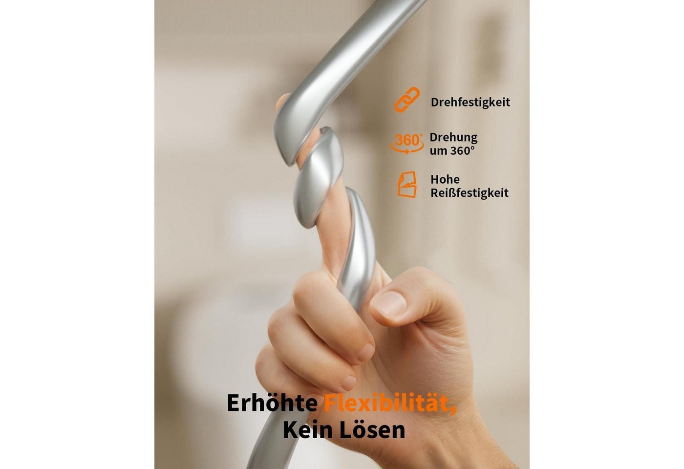 LuxusKollektion Brauseschlauch Duschschlauch 2m Silikon Verdrehschutz Knickschutz Silber Chrom Bild 2