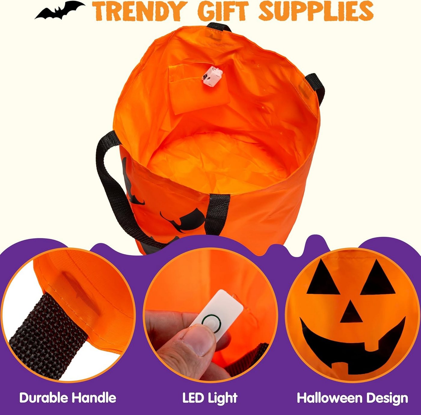 JOYIN Geschenk-Tragetasche JOYIN 2 Halloween Süßigkeiten-Tüten mit LED, orange wiederverwendbar
