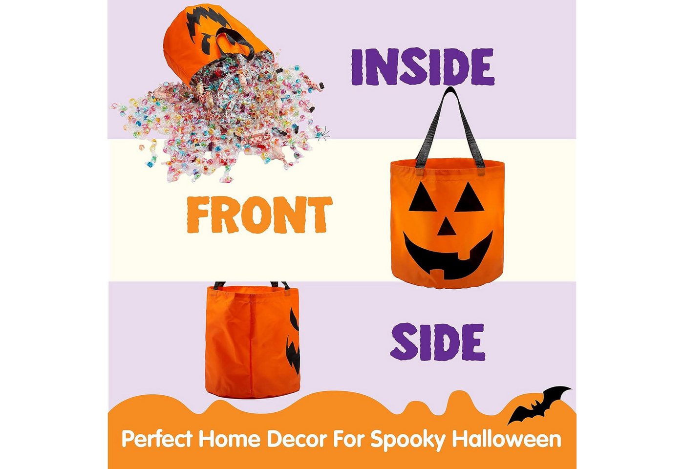 JOYIN Geschenk-Tragetasche JOYIN 2 Halloween Süßigkeiten-Tüten mit LED, orange wiederverwendbar Bild 4