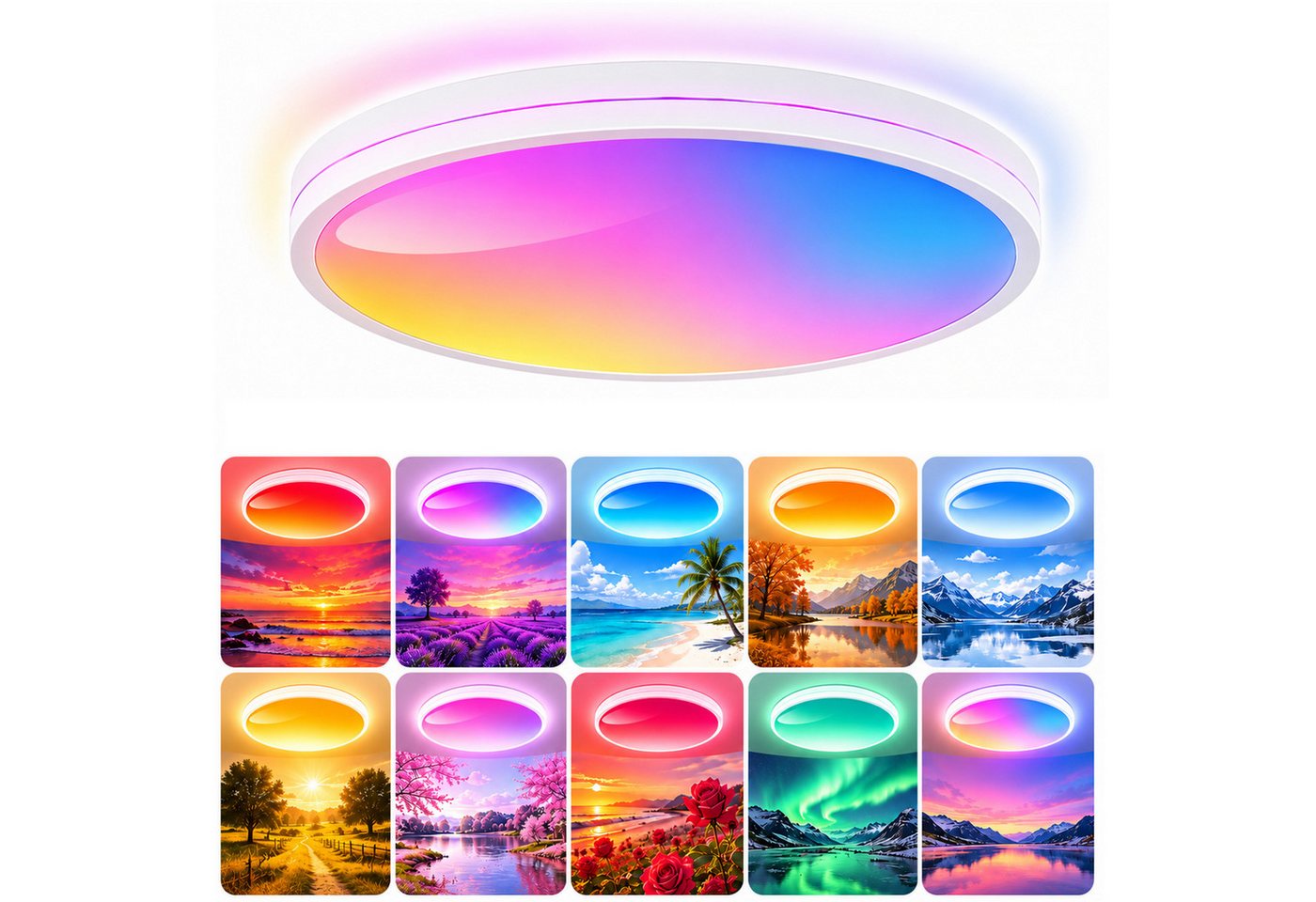Sunicol LED Deckenleuchte Dimmable Sky Scenery Deckenlampe, Vollspektrum, RGB-Wechsel, 1800K-12000K Mehrfarbige Ambientlampe für Wohn-, Schlaf- und Esszimmer
