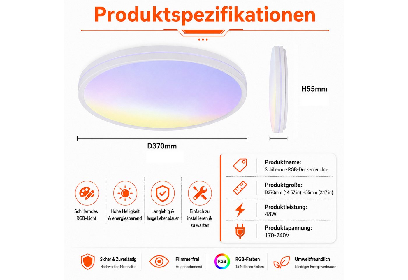 Sunicol LED Deckenleuchte Dimmable Sky Scenery Deckenlampe, Vollspektrum, RGB-Wechsel, 1800K-12000K Mehrfarbige Ambientlampe für Wohn-, Schlaf- und Esszimmer Bild 5