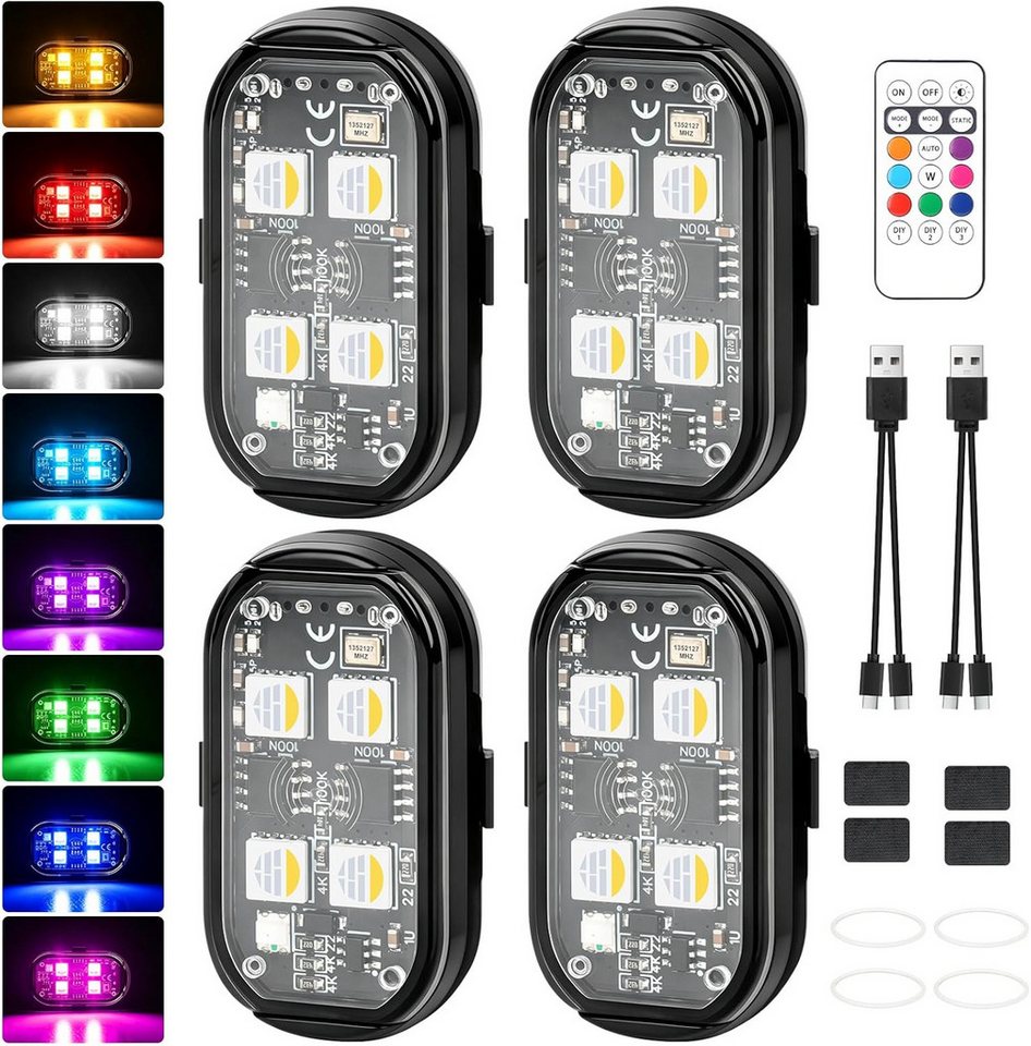 FELIXLEO LED Solarleuchte 4 Stueck Led Lichter 8 Farben Strobe Drone Light mit Fernbedienung