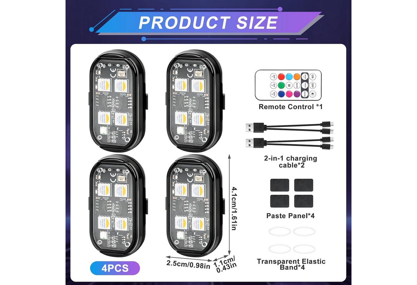 FELIXLEO LED Solarleuchte 4 Stueck Led Lichter 8 Farben Strobe Drone Light mit Fernbedienung Bild 4
