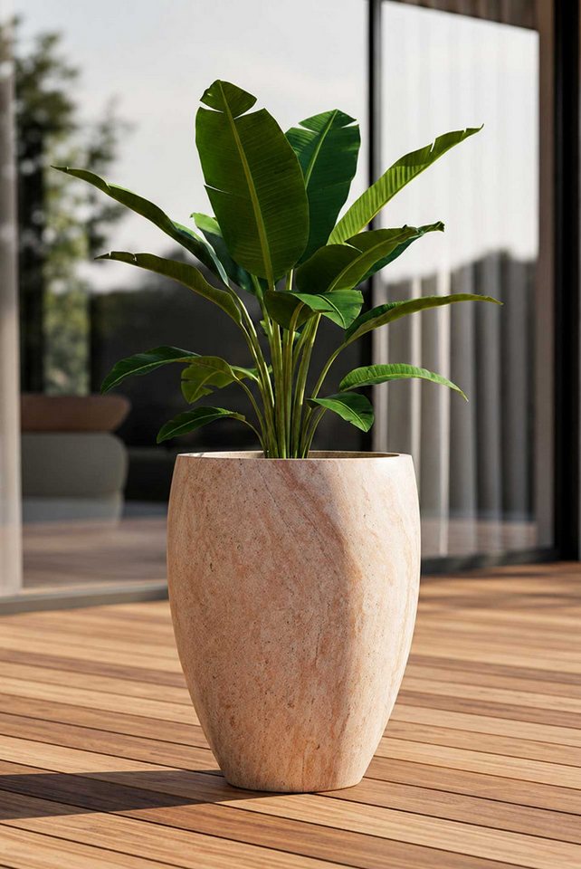 VIVANNO Pflanzkübel Fiberglas OVOLO Rund - Travertin Steinoptik (1 St), 42x55 cm