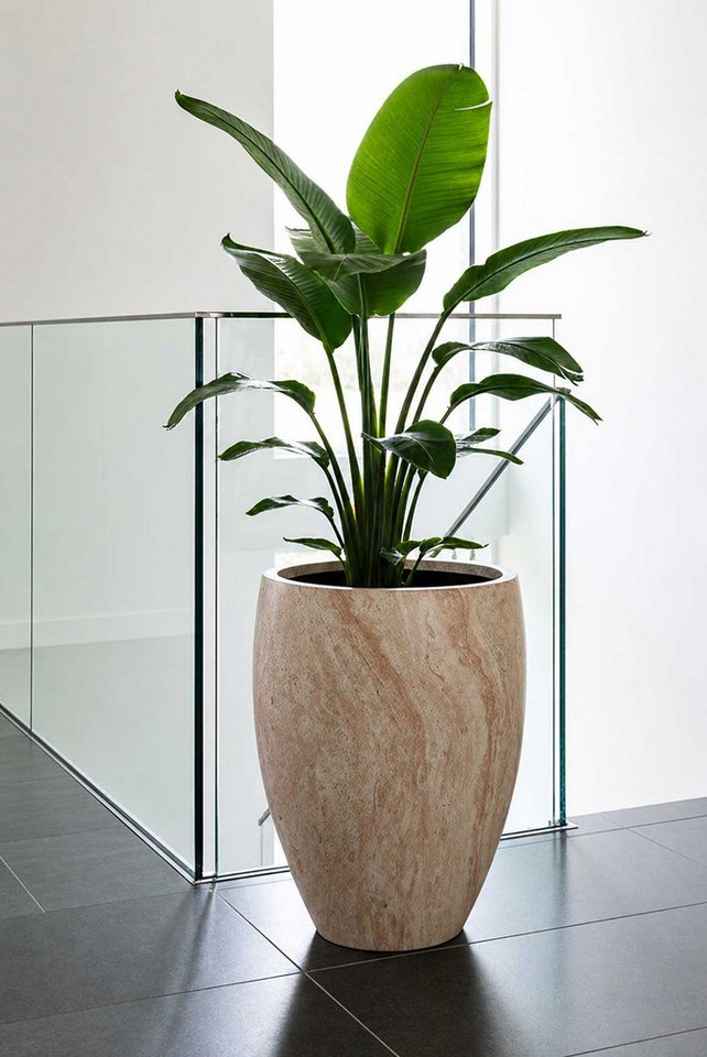VIVANNO Pflanzkübel Fiberglas OVOLO Rund - Travertin Steinoptik (1 St), 42x55 cm Bild 3