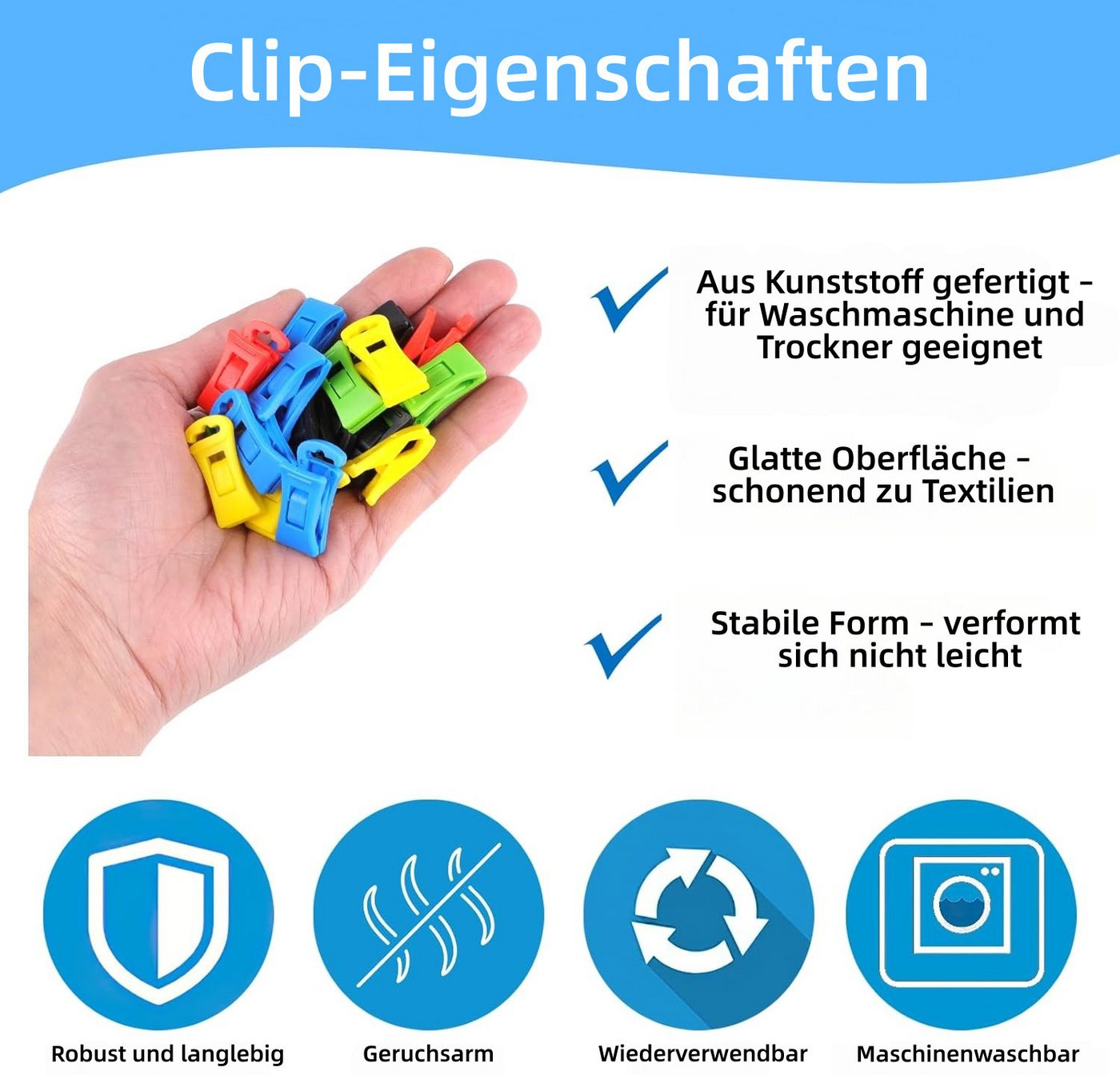 FOUORTUNATE-BEE Wäscheklammern 50 rutschfeste Sockenklammern mit Haken für Sockenaufbewahrung, 50 bunte Sockenclips mit Haken für Wäscheständer Bild 2