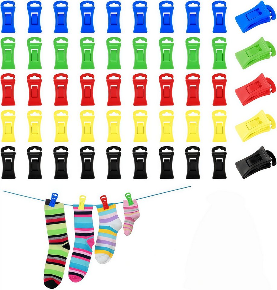 FOUORTUNATE-BEE Wäscheklammern 50 rutschfeste Sockenklammern mit Haken für Sockenaufbewahrung, 50 bunte Sockenclips mit Haken für Wäscheständer Bild 3