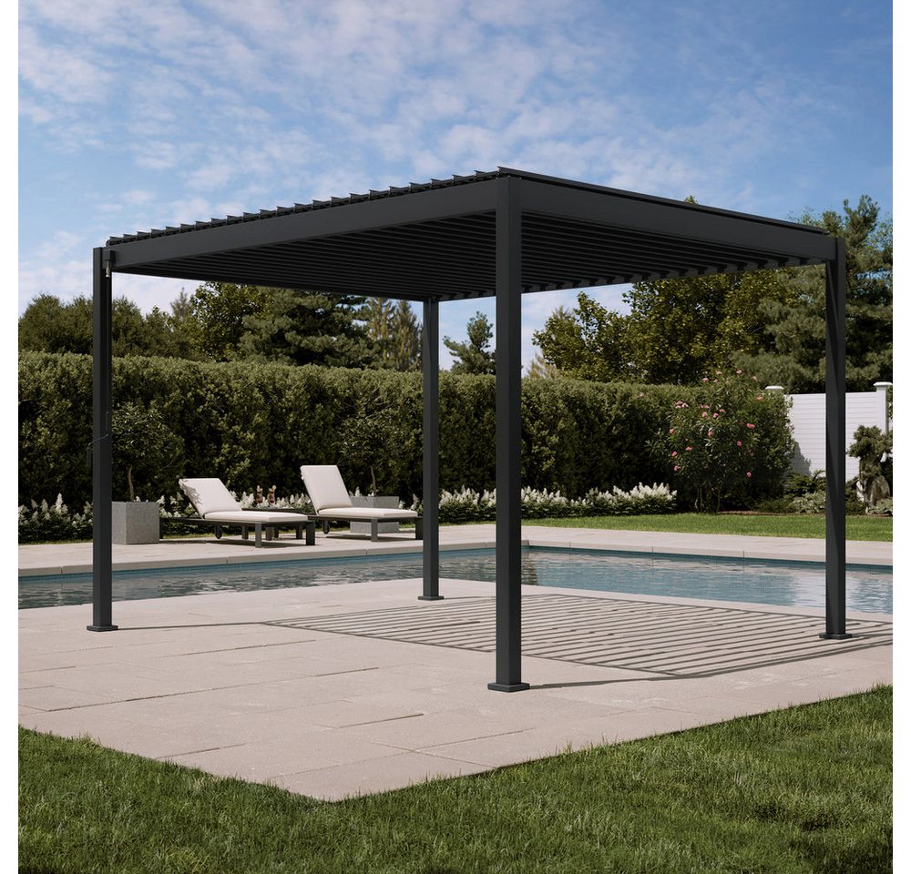 Mirador Pergola 88S 3 x 3,6 m Pavillon mit 3m Kurbel-Seitenrollo Anthrazit, (Packung, 1-tlg), Verstellbares Lamellendach mit Kurbel-Seitenrollo Bild 3