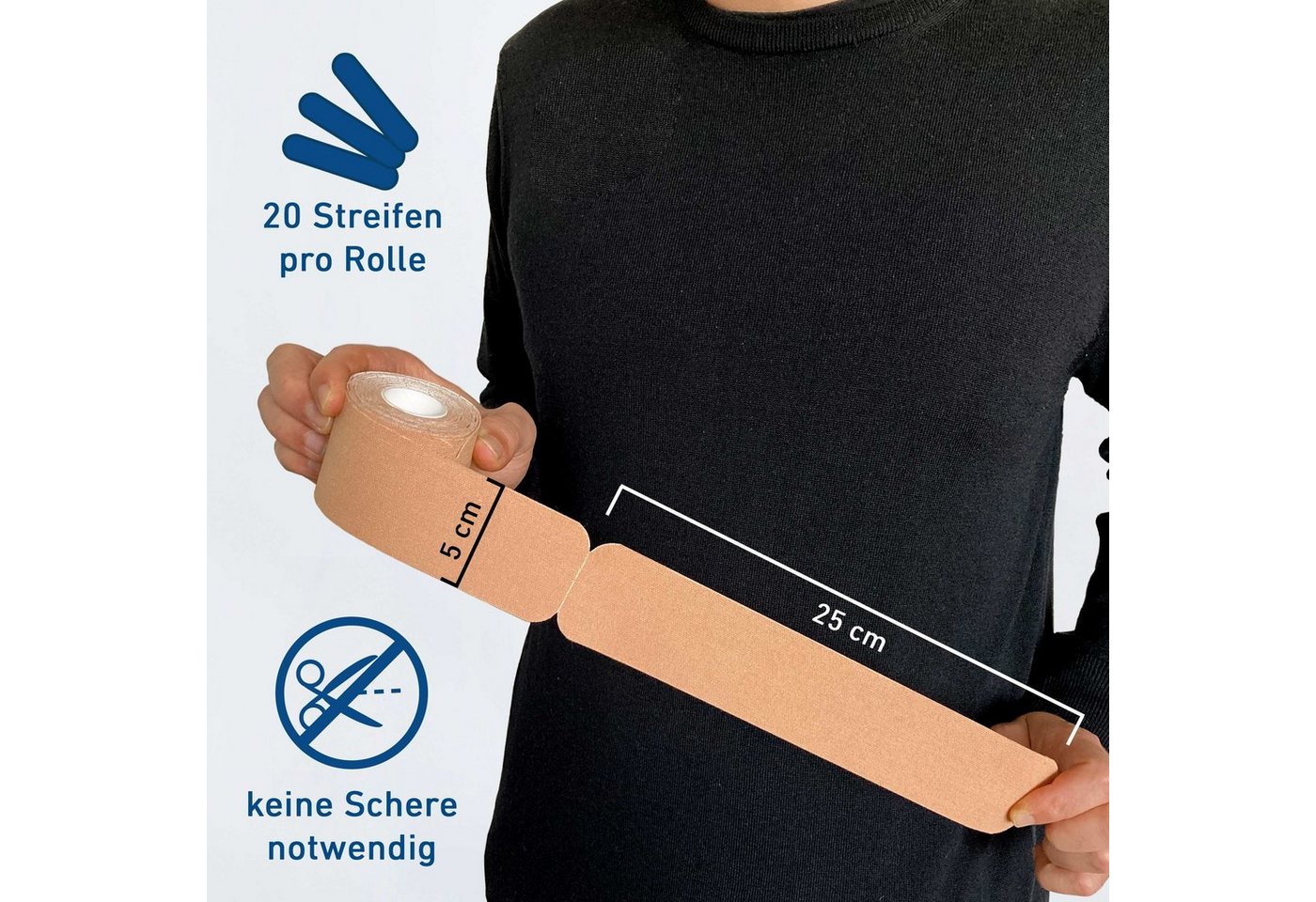 Axion Kinesiologie-Tape PRECUT 12er Mix-Set, 20 vorgeschnittene Sport Tapes 25 x 5 cm (12-St) MEDIZINPRODUKT • wasserfest • hautfreundlich • elastisch • 4 Farben Bild 3