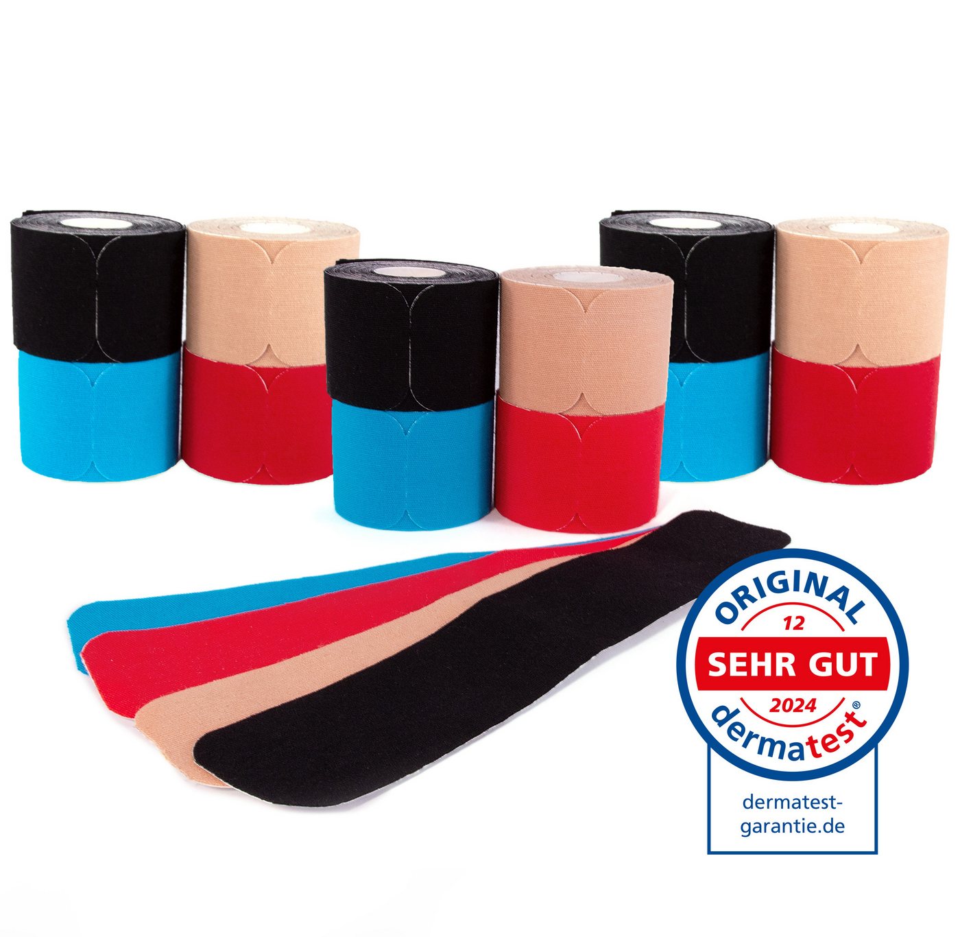 Axion Kinesiologie-Tape PRECUT 12er Mix-Set, 20 vorgeschnittene Sport Tapes 25 x 5 cm (12-St) MEDIZINPRODUKT • wasserfest • hautfreundlich • elastisch • 4 Farben Bild 4