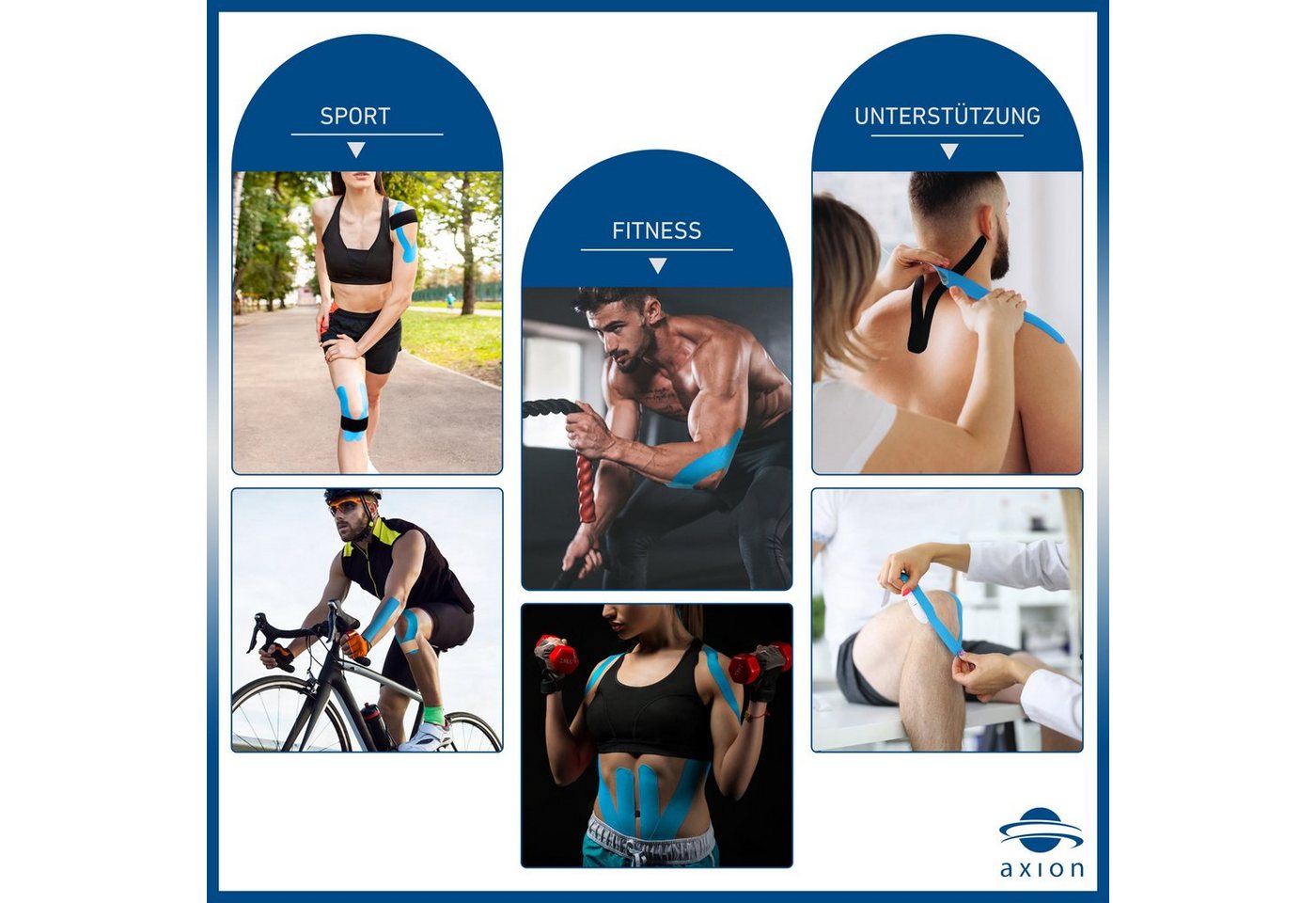 Axion Kinesiologie-Tape PRECUT 12er Mix-Set, 20 vorgeschnittene Sport Tapes 25 x 5 cm (12-St) MEDIZINPRODUKT • wasserfest • hautfreundlich • elastisch • 4 Farben Bild 5