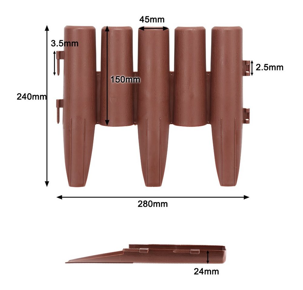 Clanmacy Rasenkante 2,8m 10 stücke Beeteinfassung Beetumrandung Holz Optik Braun Bild 5