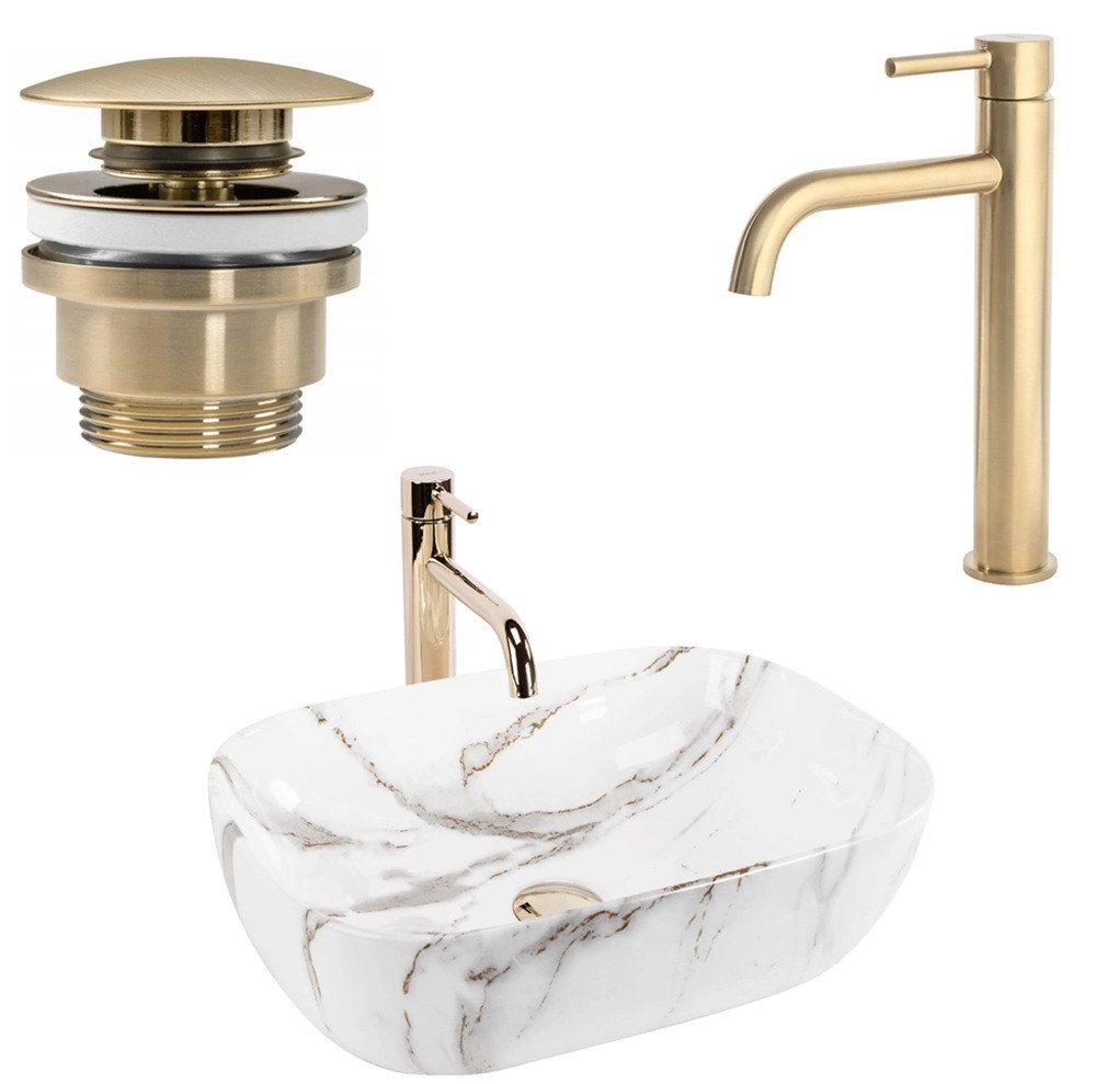 wohnwerk.idee Aufsatzwaschbecken Waschbecken Marmor Optik 46x32cm Belinda